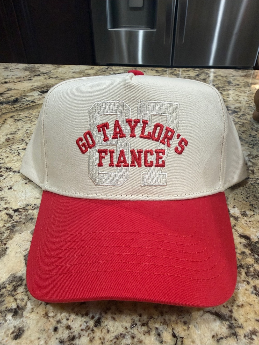Cream and Red 'Go Taylor's Fiance' Baseball Cap